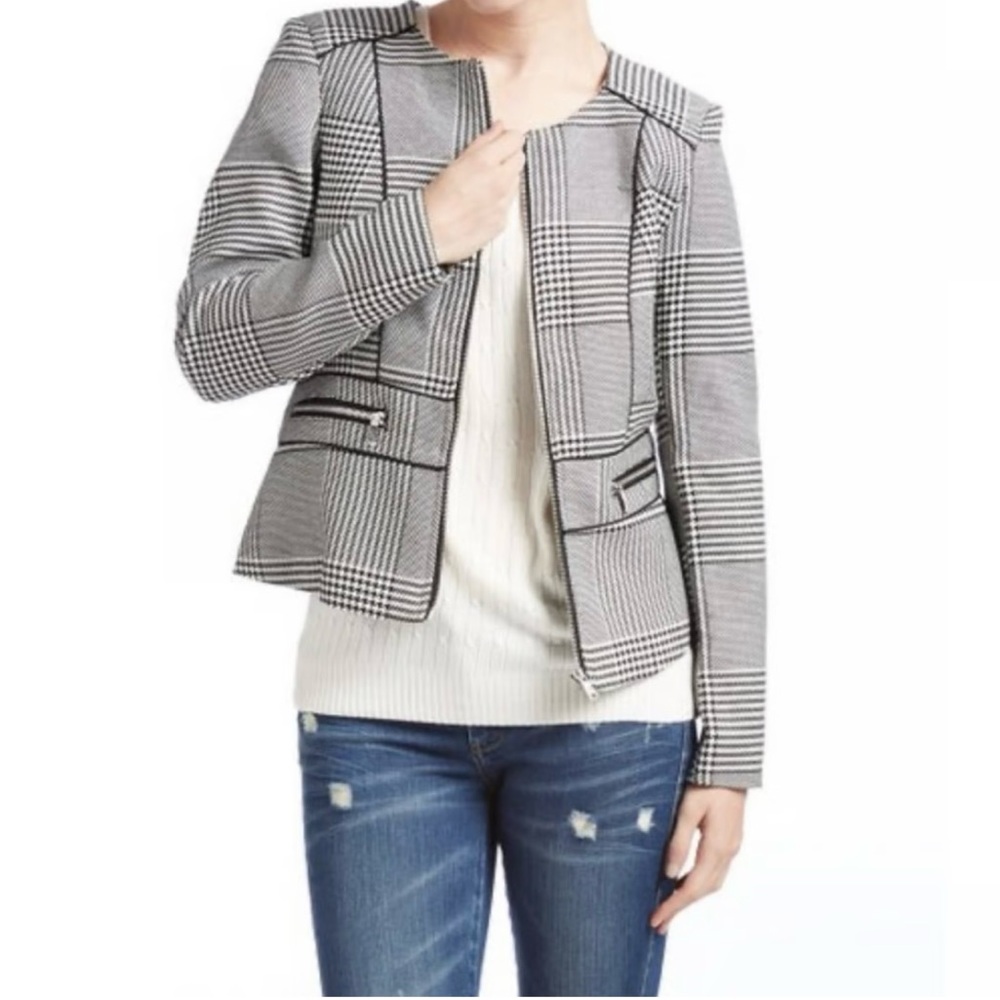 H&M Black and White Plaid Blazer
